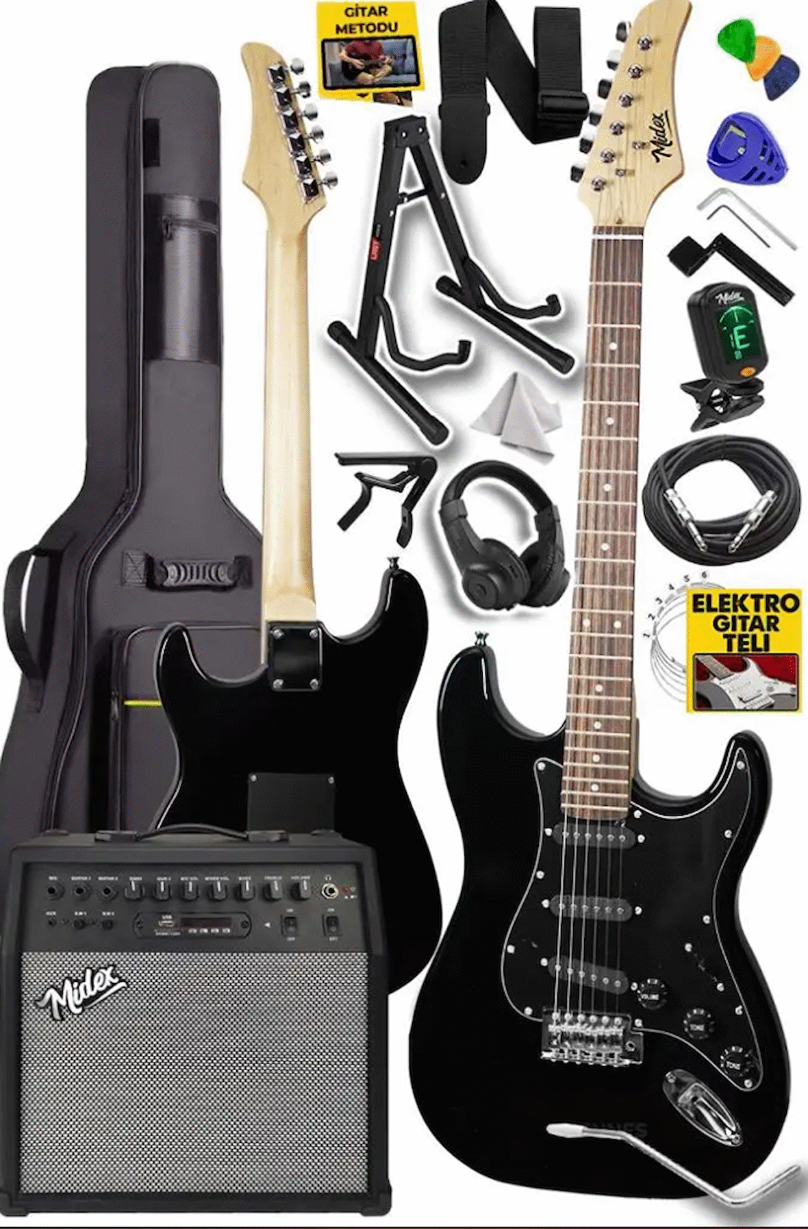 Midex RPH-30BK-50AMP Gül Klavye SSS 50W Amfili Elektro Gitar Seti